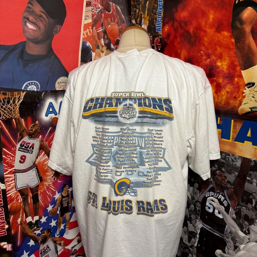 Vintage St. Louis‎ Rams 2000 Super Bowl XXXIV Champions Football T-Shirt Sz 2XL